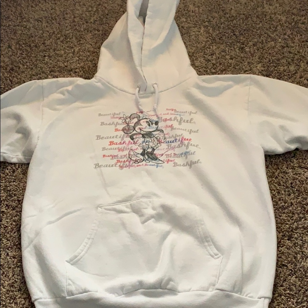 White Minnie Mouse sweatshirt.